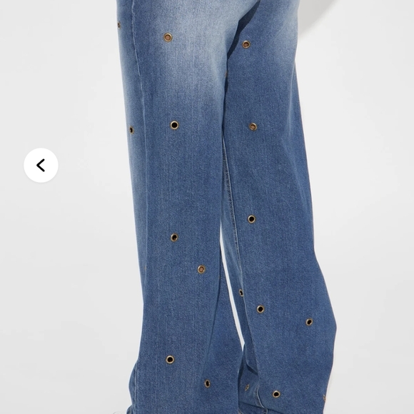 Fashion Nova Blue Wide Leg Jeans with Gold Accents - Picture 3 of 7